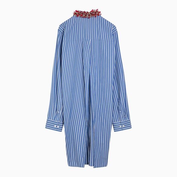 Dries Van Noten Blue Striped Shirt With Beaded Collar Women - Picture 2 of 2